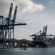 A view of a container ship at Manzanillo Port