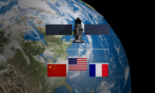 Photo: ONUR/ADOBE STOCK (FLAGS), DJALALXJAY/SKETCHFAB (SATELLITE), 1EXPERT/ADOBE STOCK (EARTH)